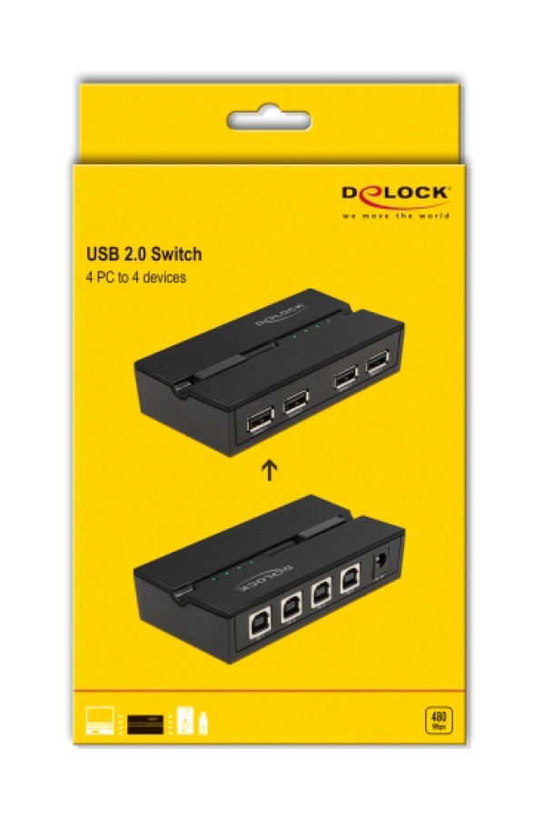 DELOCK USB Type B switch 11494 σε USB, 4 σε 4, με μαγνήτη, μαύρο