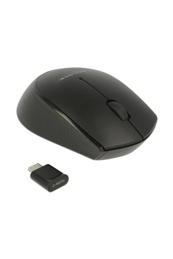 DELOCK ασύρματο ποντίκι 12526, Οπτικό, USB-C receiver, 3-button, μαύρο