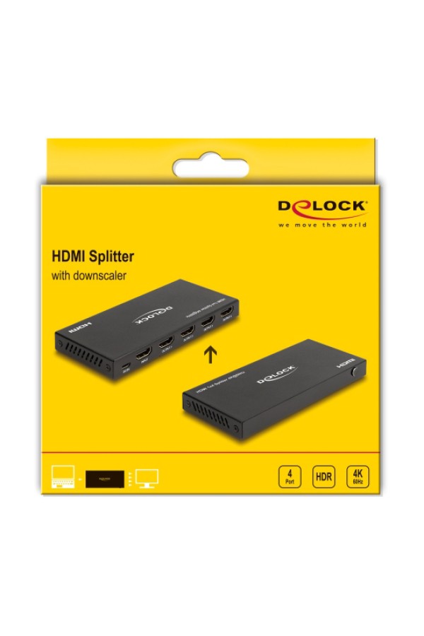 DELOCK HDMI splitter 18652 με downscaler πλήκτρο, 4 σε 1, 4K/60Hz, μαύρο