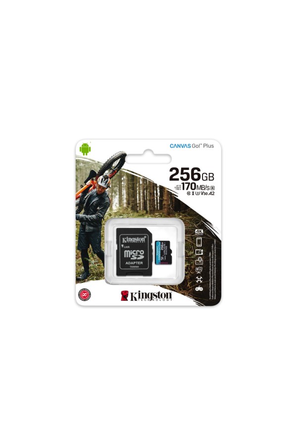 KINGSTON Memory Card MicroSD Canvas Go Plus SDCG3/256GB, Class 10, SD Adapter