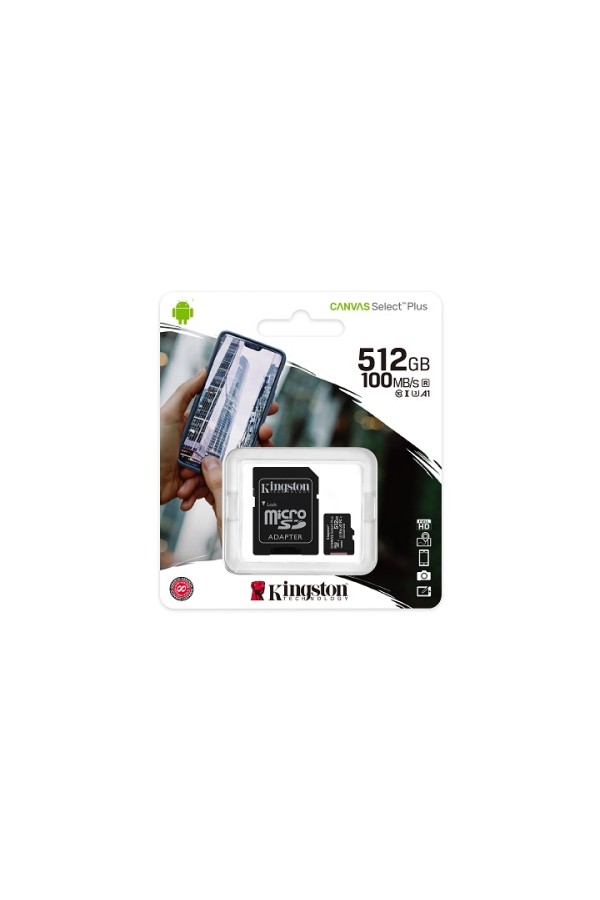 KINGSTON Memory Card MicroSD Canvas Select Plus SDCS2/512GB, Class 10, SD Adapter
