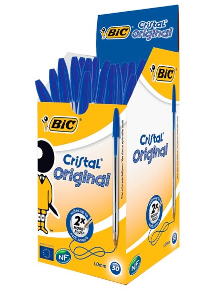 BIC στυλό διαρκείας Cristal με μύτη 1mm, μπλε 50τμχ