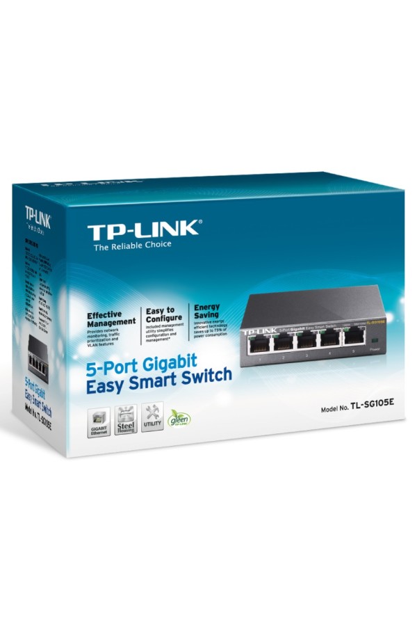 TP-LINK Switch TL-SG105E, 5 port Easy Smart, 10/100/1000 Mbps, Steel Case