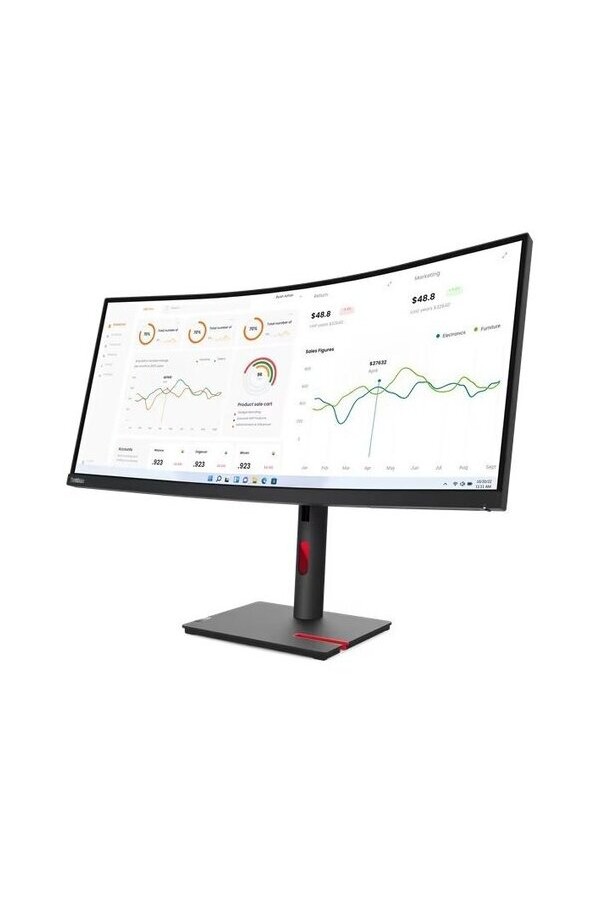 LENOVO Monitor ThinkVision T34w-30 34'' WQHD VA, Curved, Slim Bezel, RJ45, HDMI, USB-C, Display Port,  Height adjustable, 3YearsW