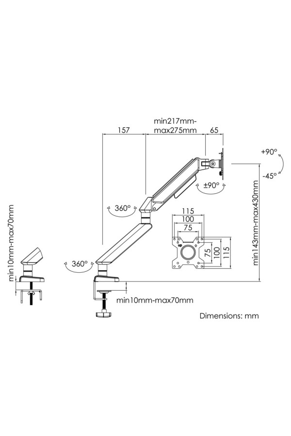 ANDA SEAT Monitor ARM / Stand A6D WHITE-SILVER, Weight Capacity: 2-9kg