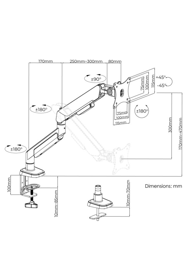 ANDA SEAT Monitor ARM / Stand A9 Black- White, Weight Capacity: 2-15kg