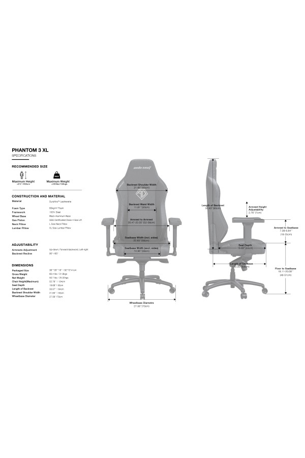 ANDA SEAT Gaming Chair Phantom 3 XL Black Fabric