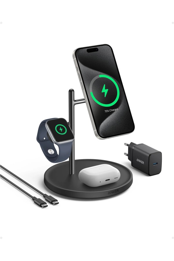 ANKER MagGo 3 in 1 Wireless Charging Stand Black 15W