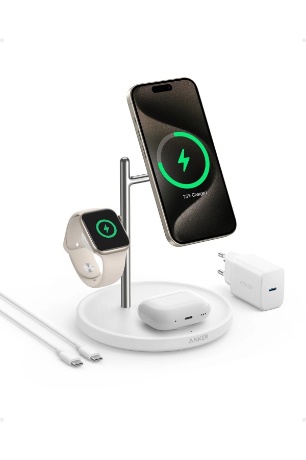 ANKER MagGo 3 in 1 Wireless Charging Stand White 15W