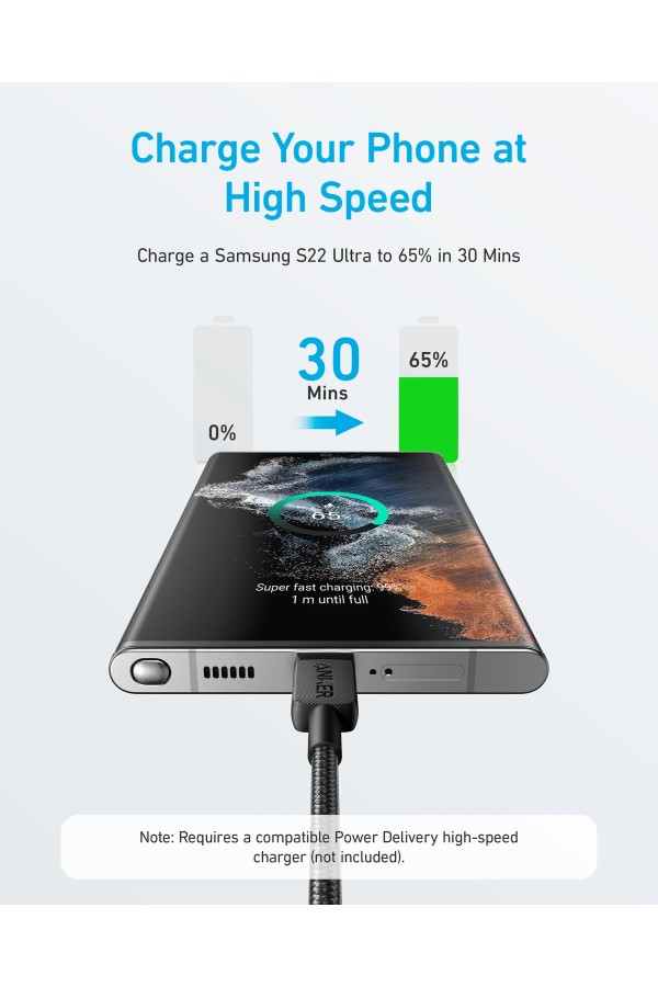 ANKER 322 USB-C to USB-C Cable 480MBps, 60W, 1.8m Black
