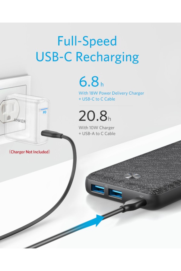 ANKER Powerbank Powercore III Sense 20000mAh Fabric PD Black