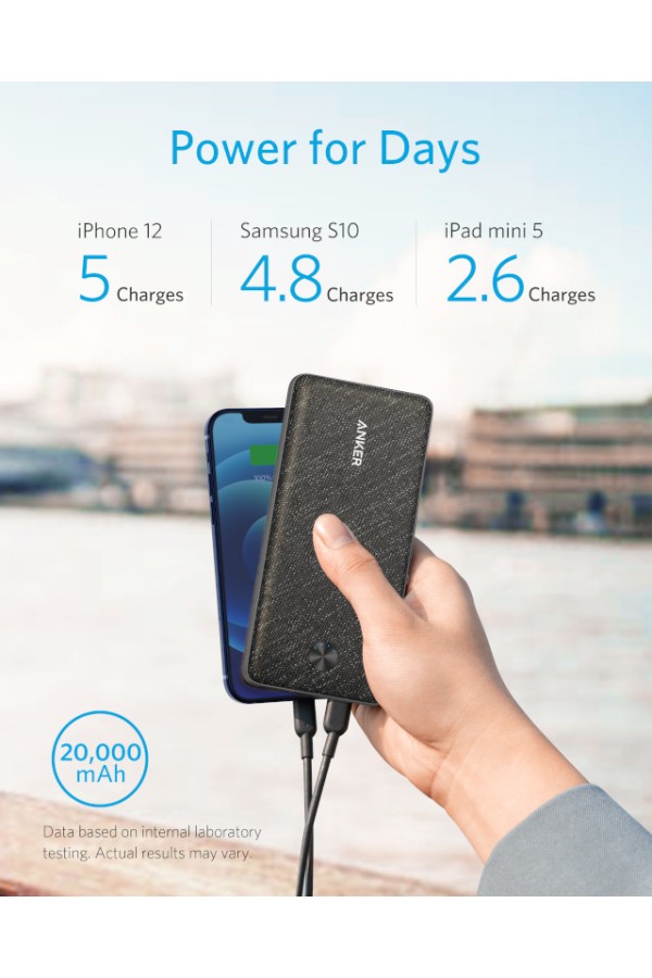 ANKER Powerbank Powercore III Sense 20000mAh Fabric PD Black