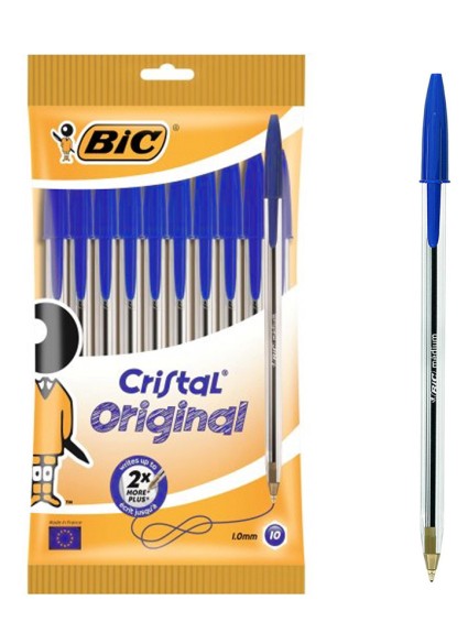 BIC στυλό διαρκείας Cristal με μύτη 1mm, μπλε, 10τμχ