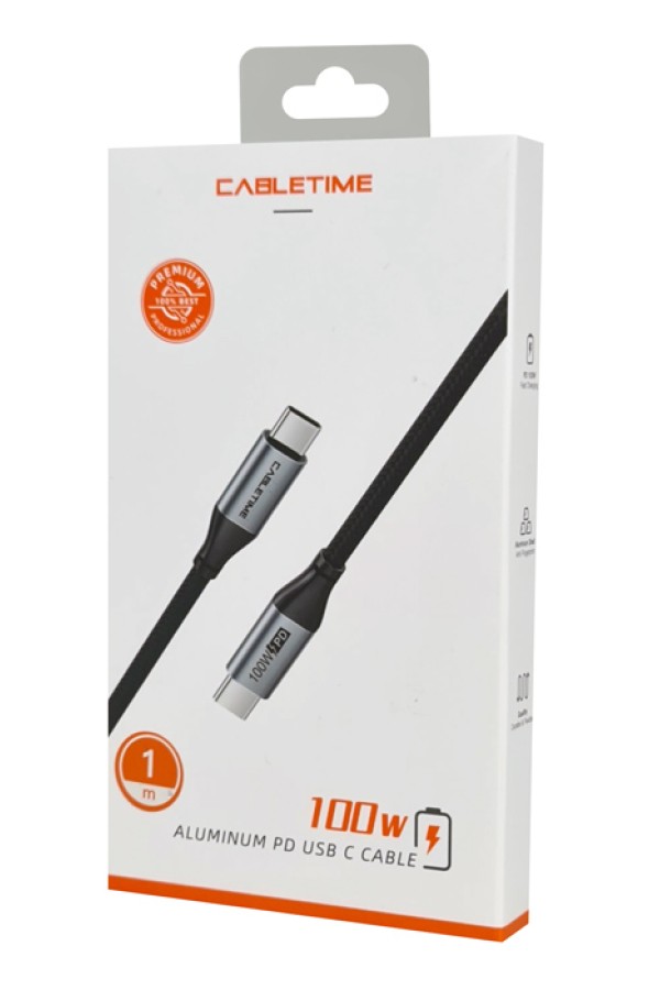 CABLETIME καλώδιο USB-C CMCM100W, 100W PD, 480Mbps, 1m, μαύρο