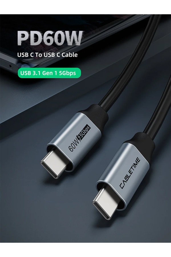 CABLETIME καλώδιο USB-C CMCM60, 60W PD, 5Gbps, 4K, 1m, μαύρο