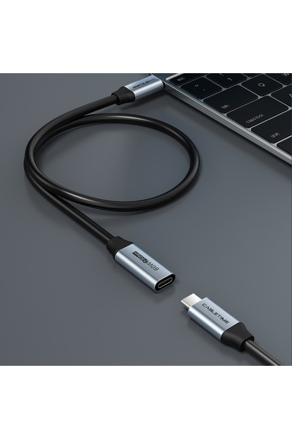 CABLETIME καλώδιο προέκτασης USB-C CMCF60, 60W, 5Gbps, 4K, 0.5m, μαύρο