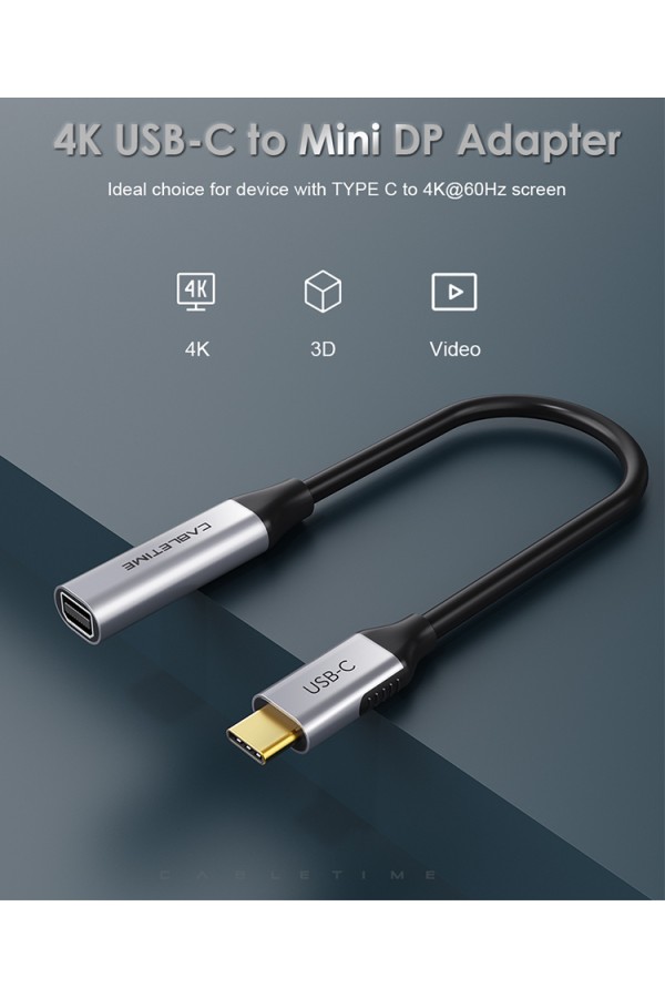 CABLETIME αντάπτορας USB-C σε Mini DisplayPort CT-CMMDP, 4K/60Hz, μαύρος