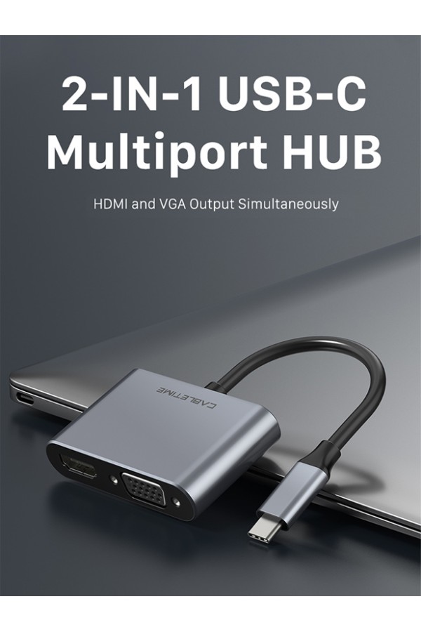 CABLETIME αντάπτορας USB-C σε HDMI & VGA CT-PU31, 4K/30Hz, ασημί