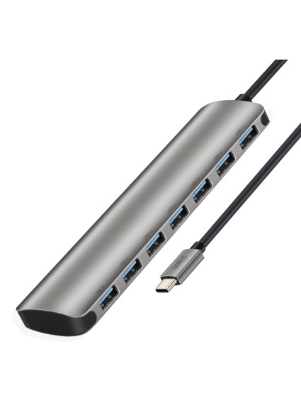 CABLETIME USB-C hub C160, 7x USB, 5Gbps, 0.15m, ασημί