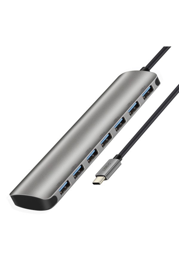 CABLETIME USB-C hub C160, 7x USB, 5Gbps, 0.15m, ασημί