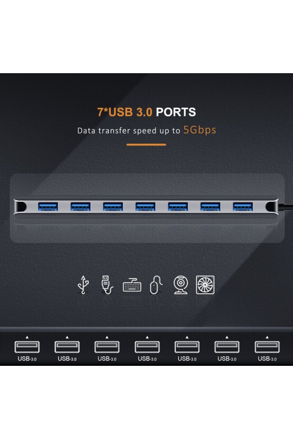 CABLETIME USB-C hub C160, 7x USB, 5Gbps, 0.15m, ασημί