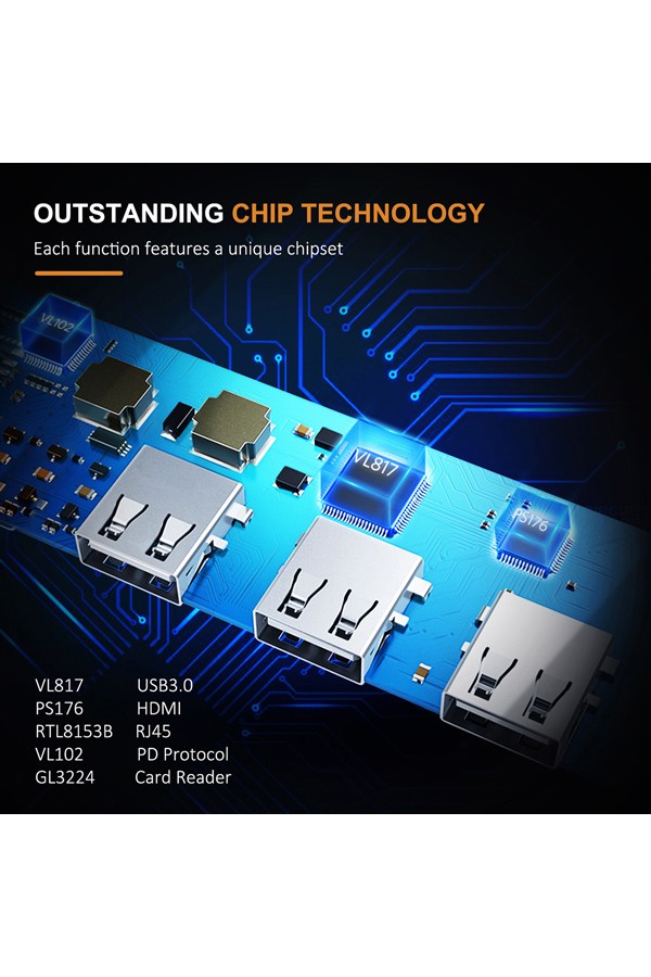 CABLETIME USB-C hub C160, 7x USB, 5Gbps, 0.15m, ασημί