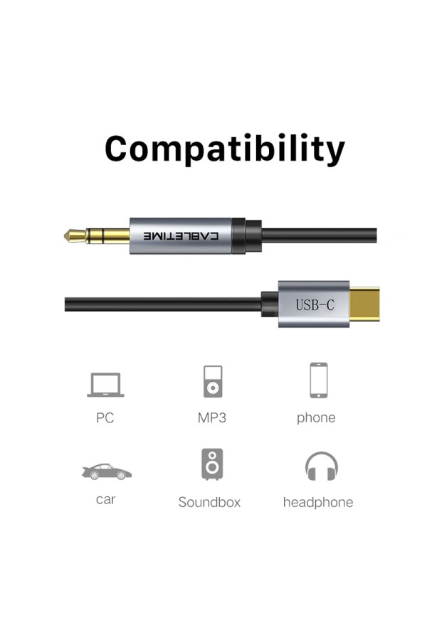 CABLETIME καλώδιο USB-C σε 3.5mm CT-CMAUDIO, AUX, 1m, μαύρο