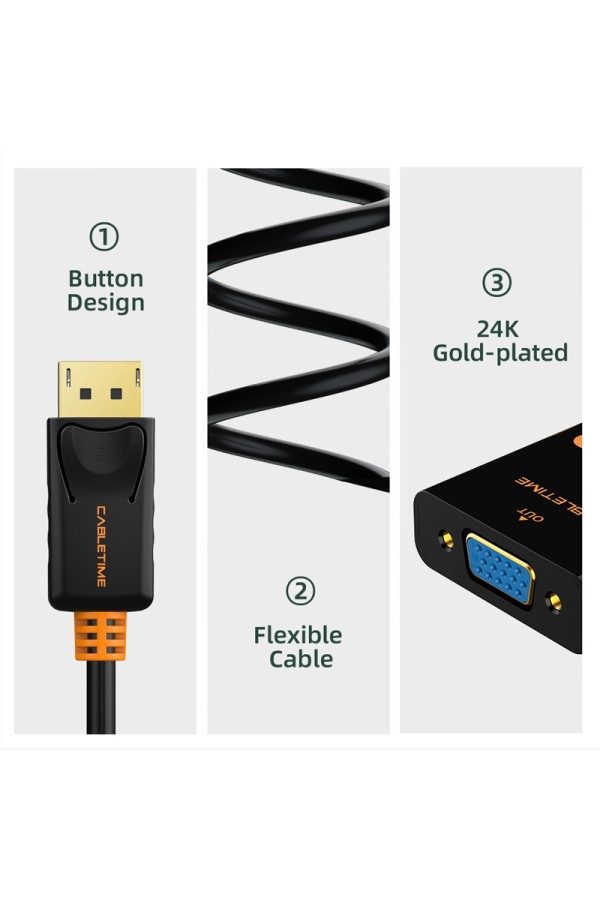 CABLETIME αντάπτορας DisplayPort σε VGA AV586, 1080p/60Hz, μαύρος