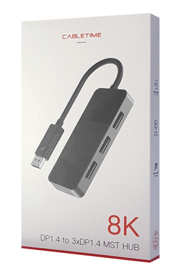 CABLETIME αντάπτορας DisplayPort σε 3x DisplayPort DMDF3, 8K, MST, γκρι
