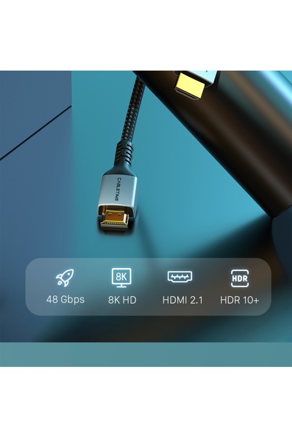 CABLETIME καλώδιο HDMI 2.1 CT-HM8K, 8K/60Hz, 48Gbps, 28AWG, 2m, μαύρο