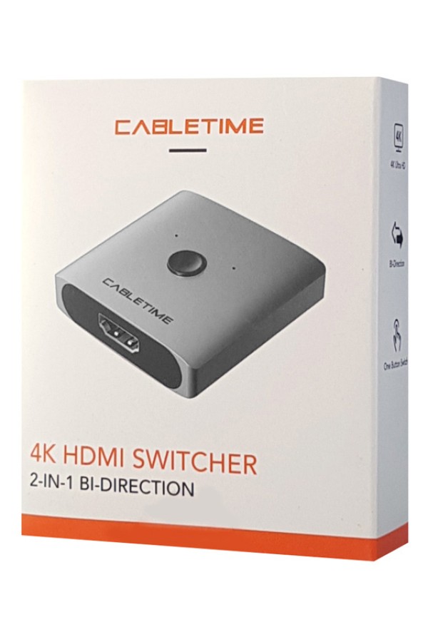 CABLETIME HDMI switch CT-HS4K, 2 σε 1, 4K, bidirectional, γκρι