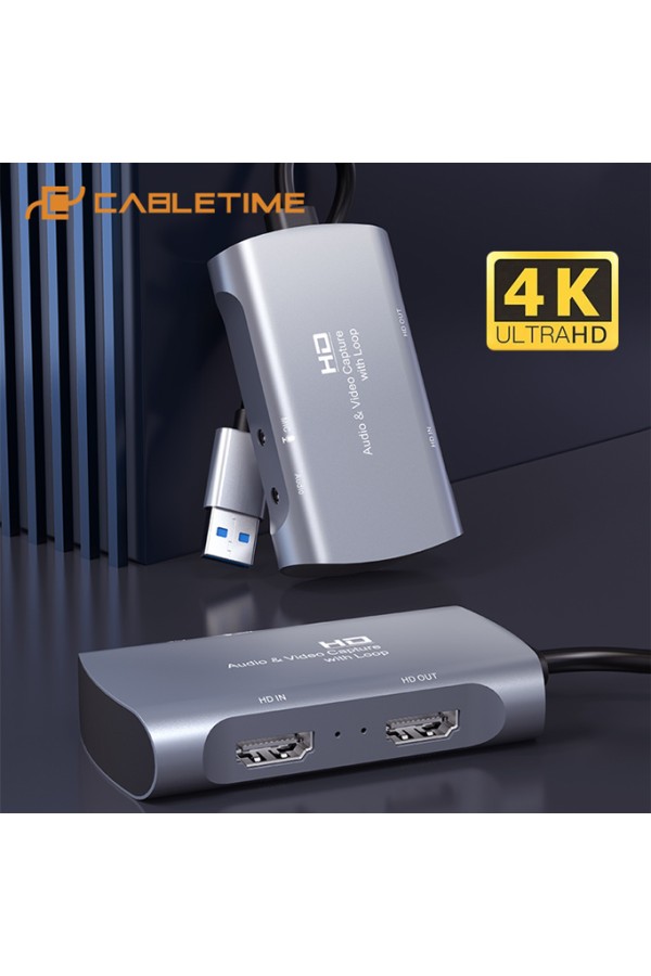 CABLETIME audio & video capture CT-HAVC-AG, HDMI/USB, loop 4K/60Hz, γκρι