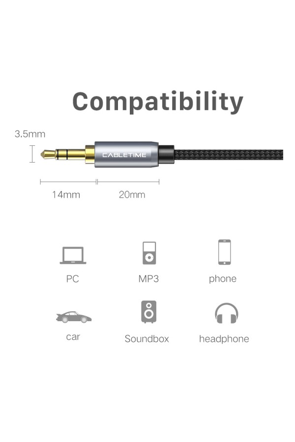 CABLETIME προέκταση καλωδίου ήχου 3.5mm CT-P11F, AUX, 1.8m, μαύρο