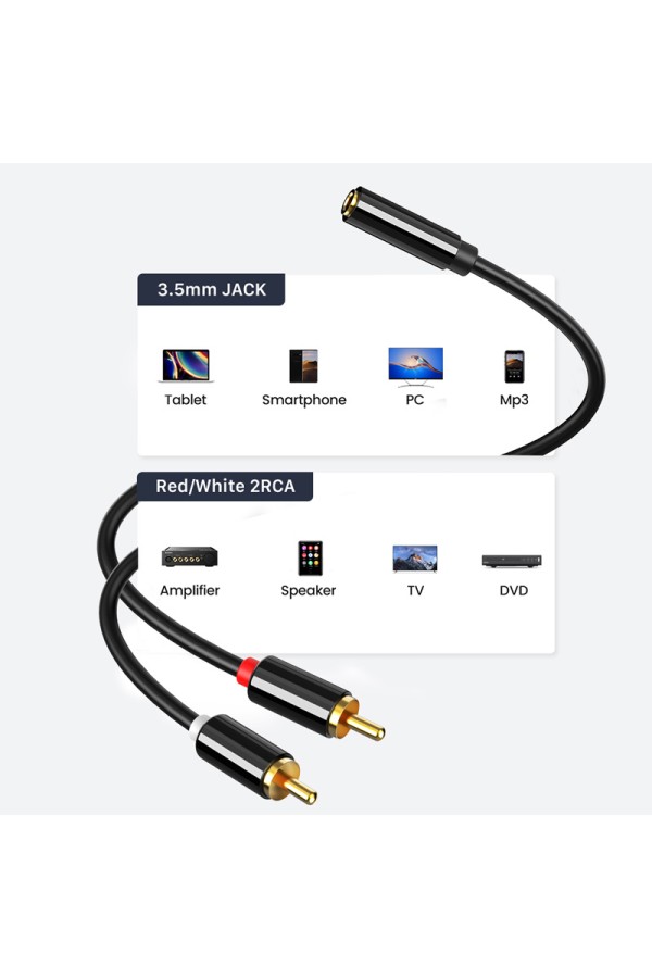 CABLETIME καλώδιο ήχου 3.5mm σε 2x RCA CT-H12G, 20cm, μαύρο