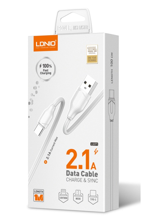 LDNIO καλώδιο USB-C σε USB LS371, 10.5W, 1m, λευκό