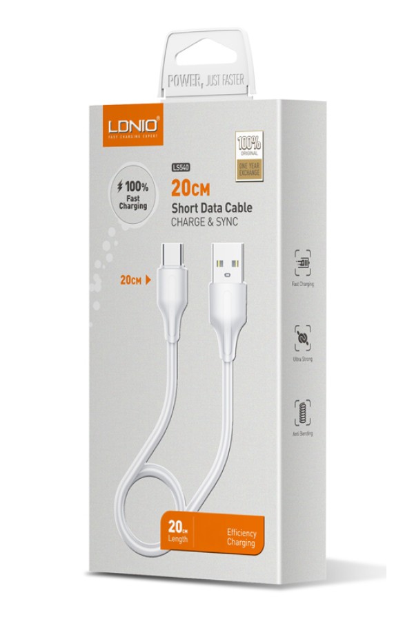 LDNIO καλώδιο USB-C σε USB LS540, 12W, 20cm, λευκό