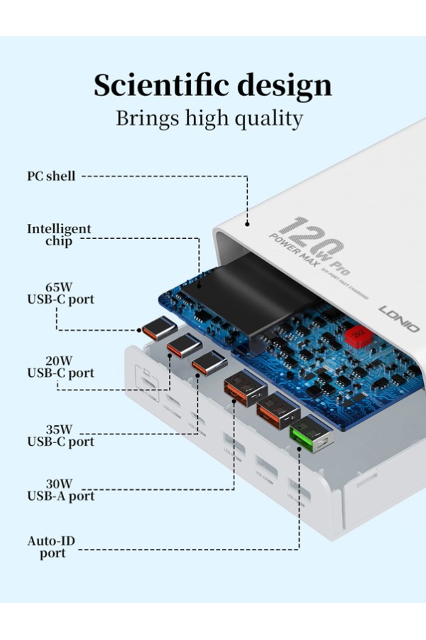 LDNIO σταθμός φόρτισης Q605, 3x USB-C & 3x USB, 120W, PD/QC, μαύρος