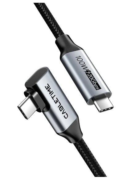 CABLETIME καλώδιο USB-C CT-CMCML-AG1, γωνιακό, 100W 20Gbps 4K, 1m, μαύρο