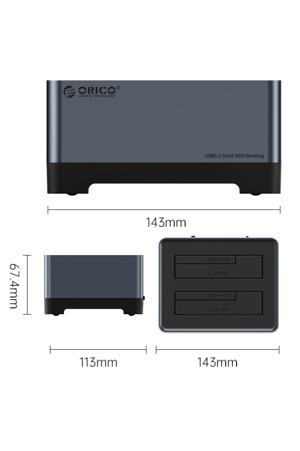 ORICO docking station 5828C3-C, clone function, 2x HDD/SSD, 10Gb/s, RGB