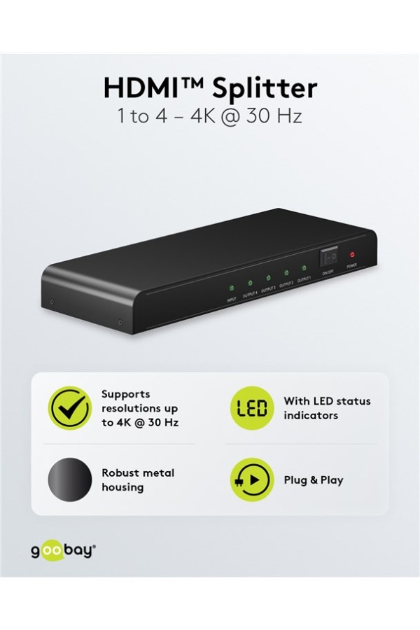 GOOBAY HDMI splitter 58482, 4 σε 1, 4K/30Hz, μαύρο