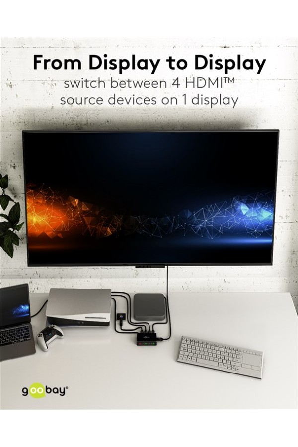 GOOBAY HDMI switch 58489 με τηλεχειριστήριο, 4 σε 1, 4K/60Hz, μαύρο