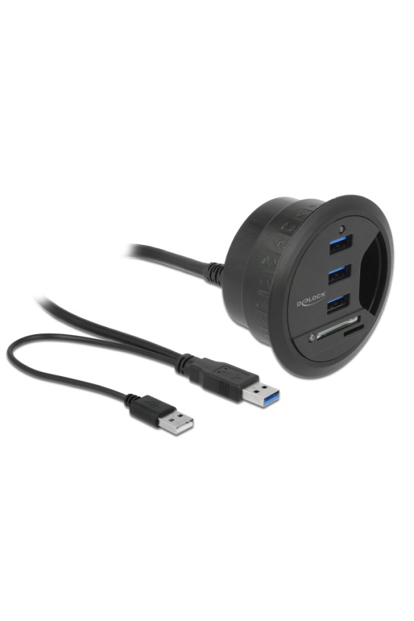 DELOCK USB hub 62869 με card reader, 5x θυρών, 5Gbps, Φ60/80mm, μαύρο