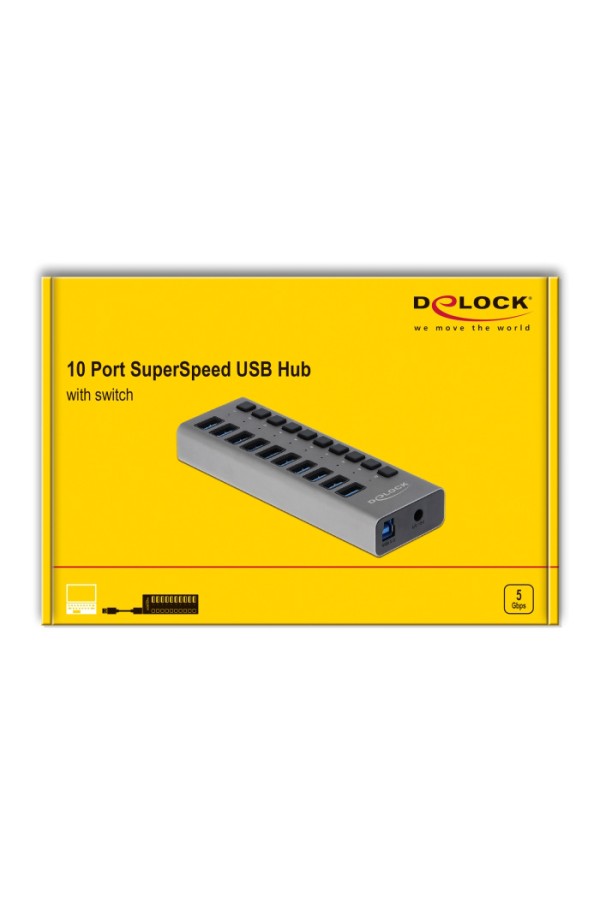DELOCK USB hub 63670 με διακόπτες, 10x θυρών, 5Gbps, γκρι