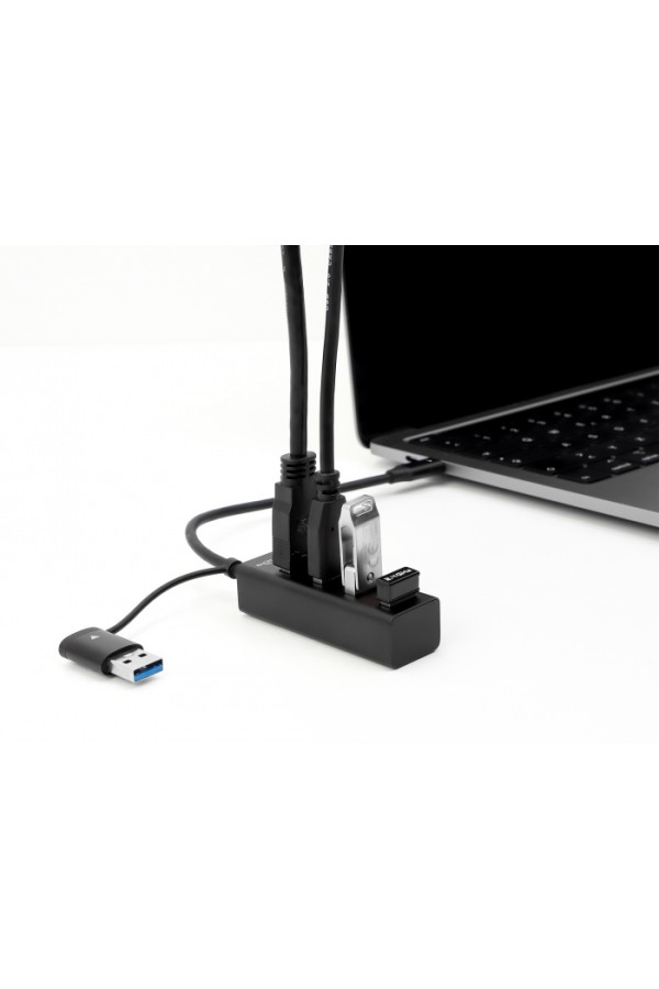 DELOCK USB hub 63828, 4x θυρών, 5Gbps, USB & USB-C σύνδεση, μαύρο