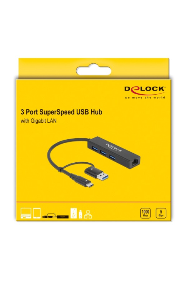 DELOCK docking station 64149, 4 θυρών, USB & USB-C σύνδεση, μαύρο