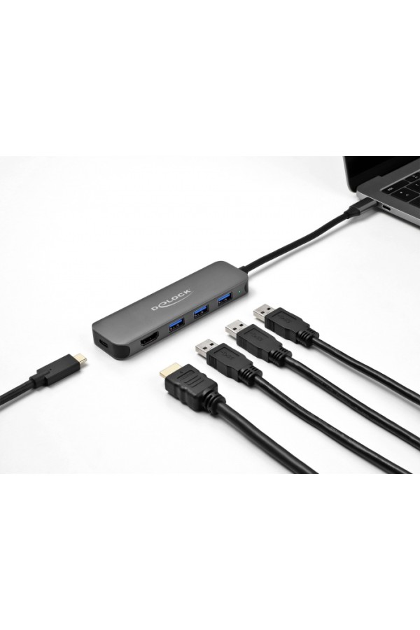 DELOCK docking station 64171, 5 θυρών, USB-C σύνδεση, 85W PD, 4K, γκρι