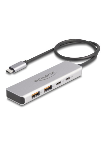 DELOCK USB hub 64230, 4x θυρών, 10Gbps, USB-C σύνδεση, γκρι