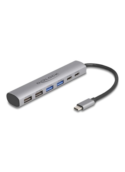 DELOCK USB hub 64232, 6x θυρών, 10Gbps, USB-C σύνδεση, γκρι