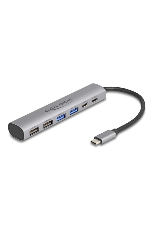 DELOCK USB hub 64232, 6x θυρών, 10Gbps, USB-C σύνδεση, γκρι