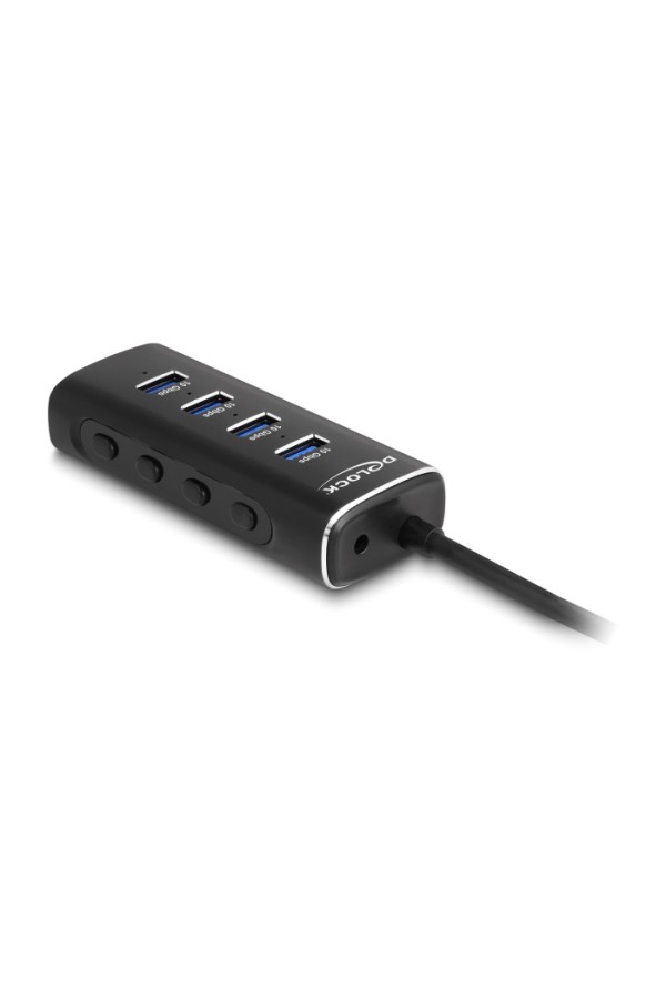 DELOCK USB hub 64233 με διακόπτες, 4 θυρών, 10Gbps, USB-C σύνδεση, μαύρο